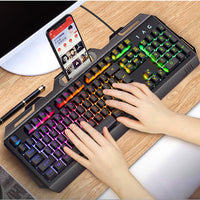 alt="Gaming keyboard with mechanical switch feel and RGB backlight"