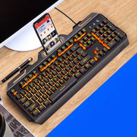 alt="Gaming keyboard with mechanical switch feel and RGB backlight"
